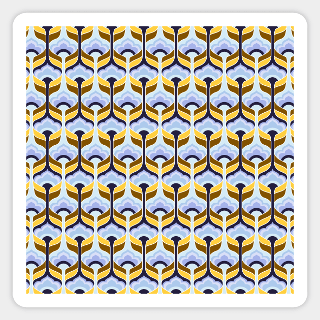 Blue, Yellow, and Brown Bubble Flowers Seamless Pattern 1970s Inspired Sticker by GenAumonier